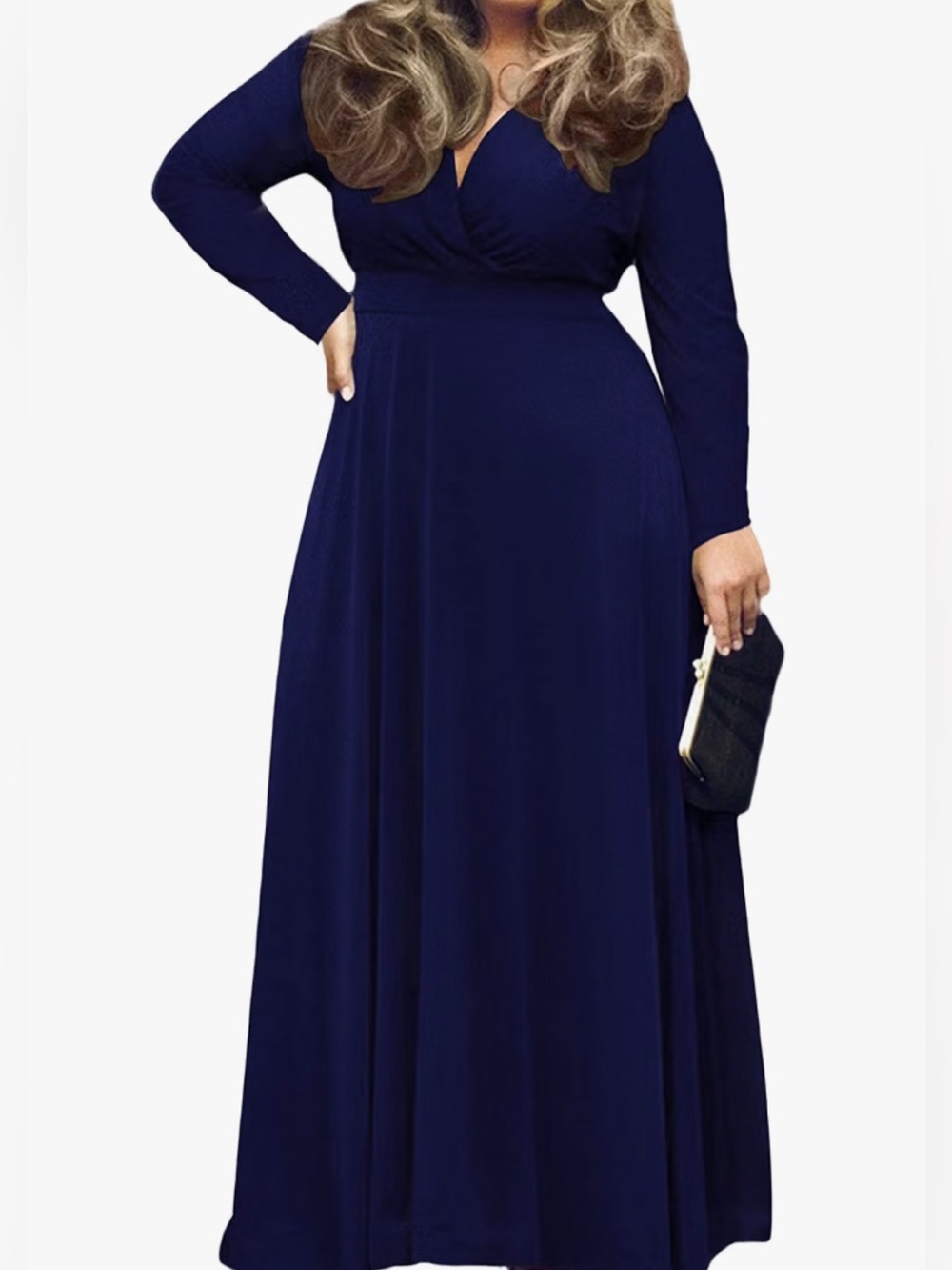 Karalin Women’s Plus Solid V-Neck long sleeve Casual Evening Party Maxi Dress